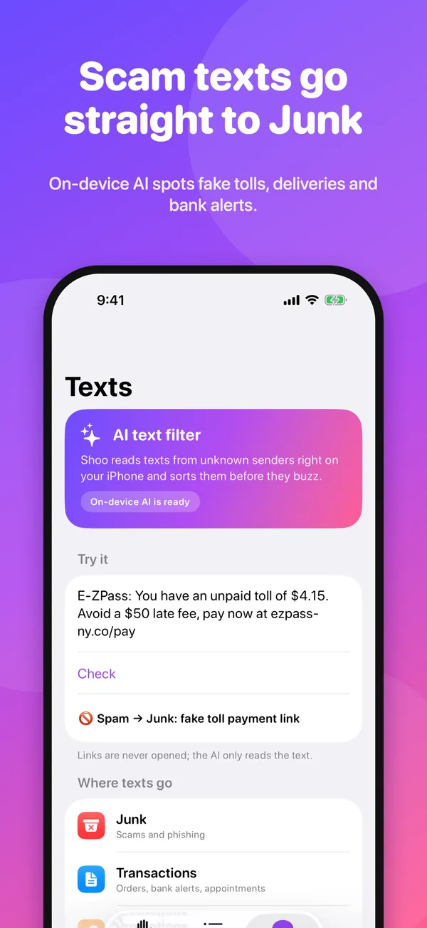 Shoo text filtering screen