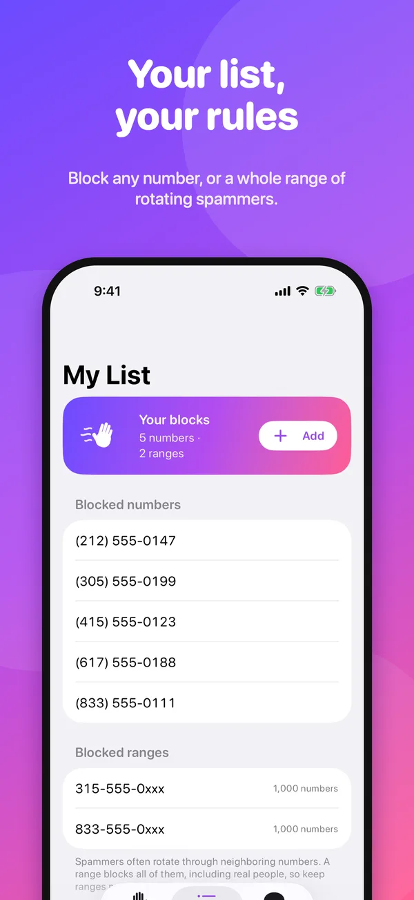 Shoo spam list screen